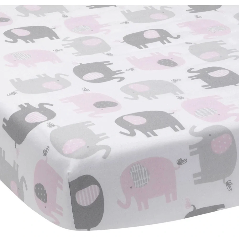 Bedtime Originals Eloise 3Pc Crib Bedding Set Elephant Bird Pink Gray Gold White